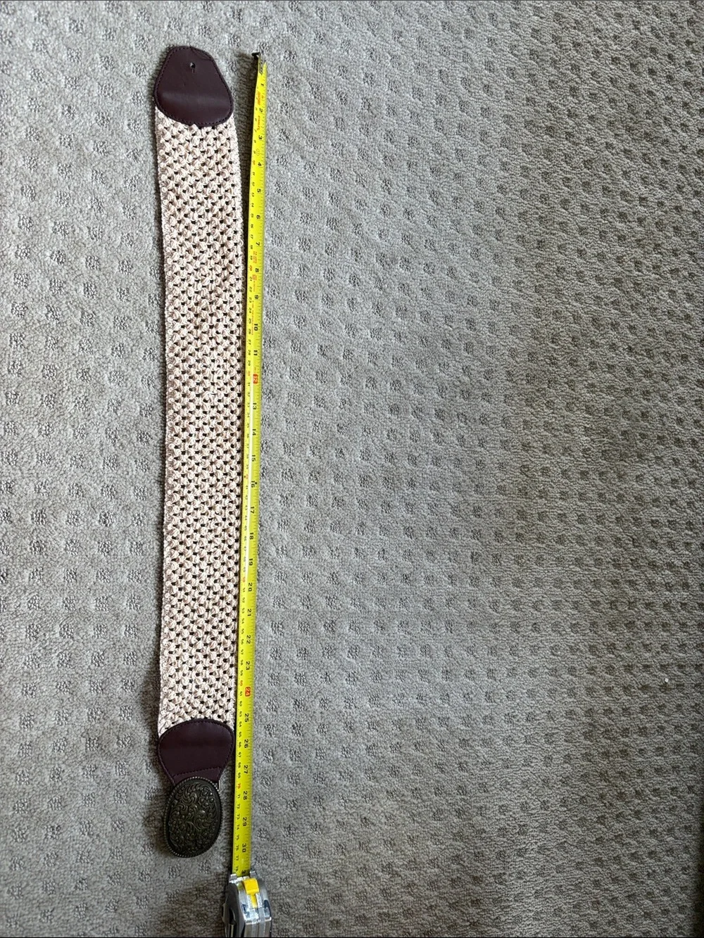 White Stretchy Belt with Floral and Feather Details on Buckle- Small